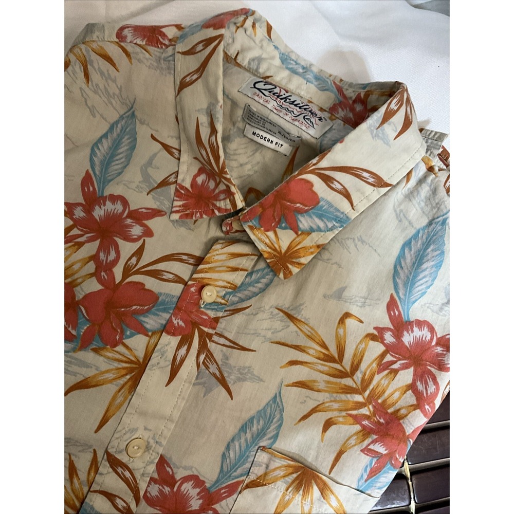 QuikSilver‎  Radical Times Short Sleeve Button Up Mens Sz XL Floral Button Cotto